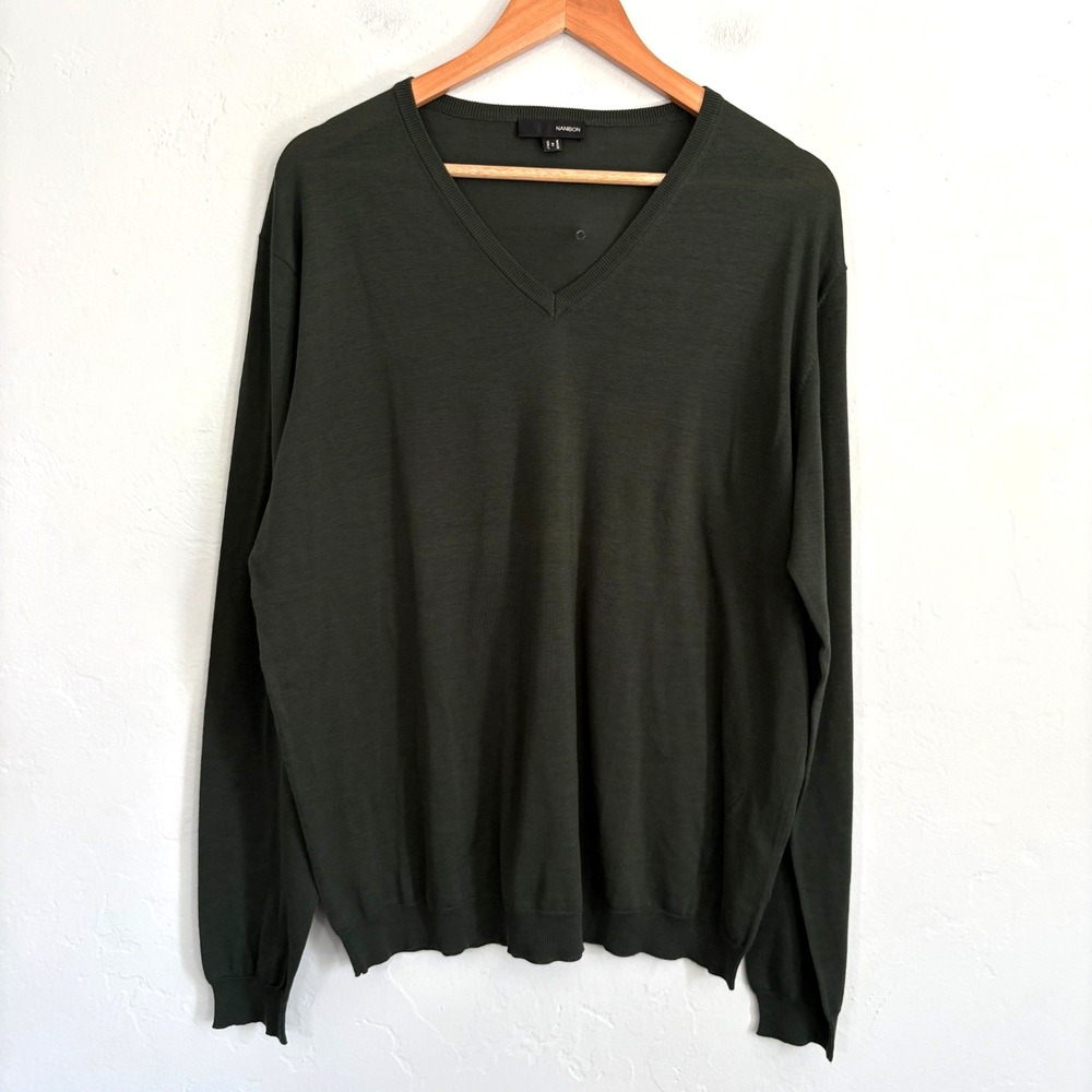 Nani Bon Fuzzi Mens Sweater Size EU 58 Dark Green Silk Cotton Blend Long Sleeve